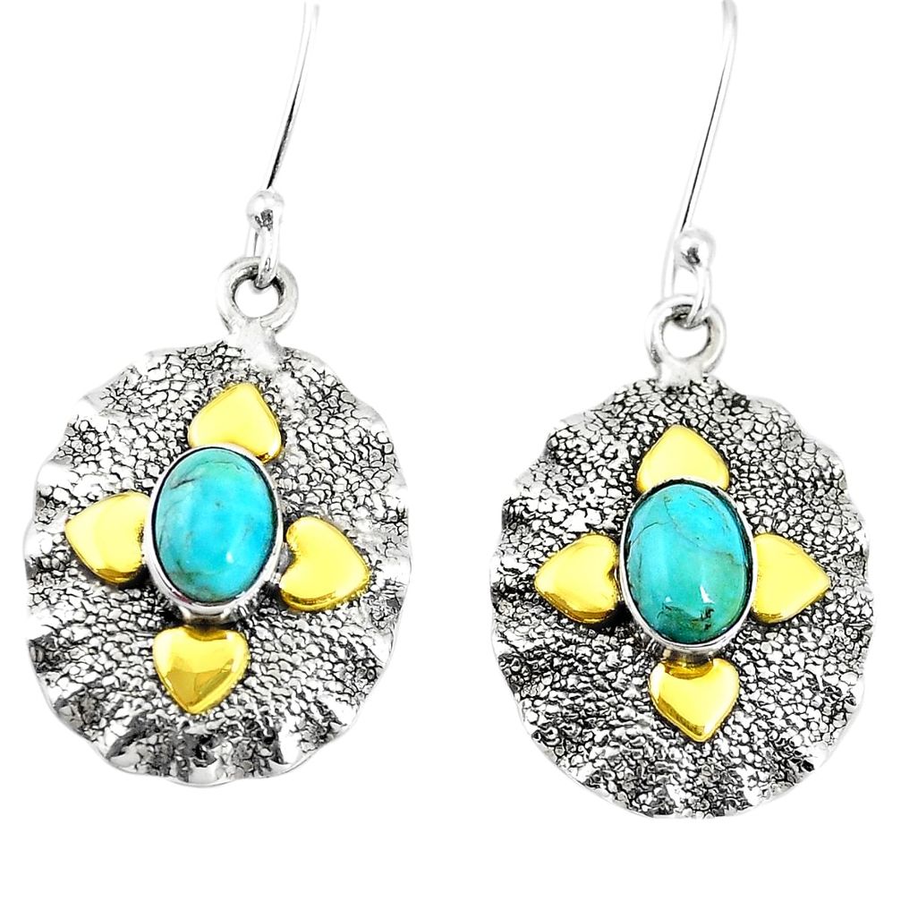 3.31cts victorian green arizona mohave turquoise silver two tone earrings p11589