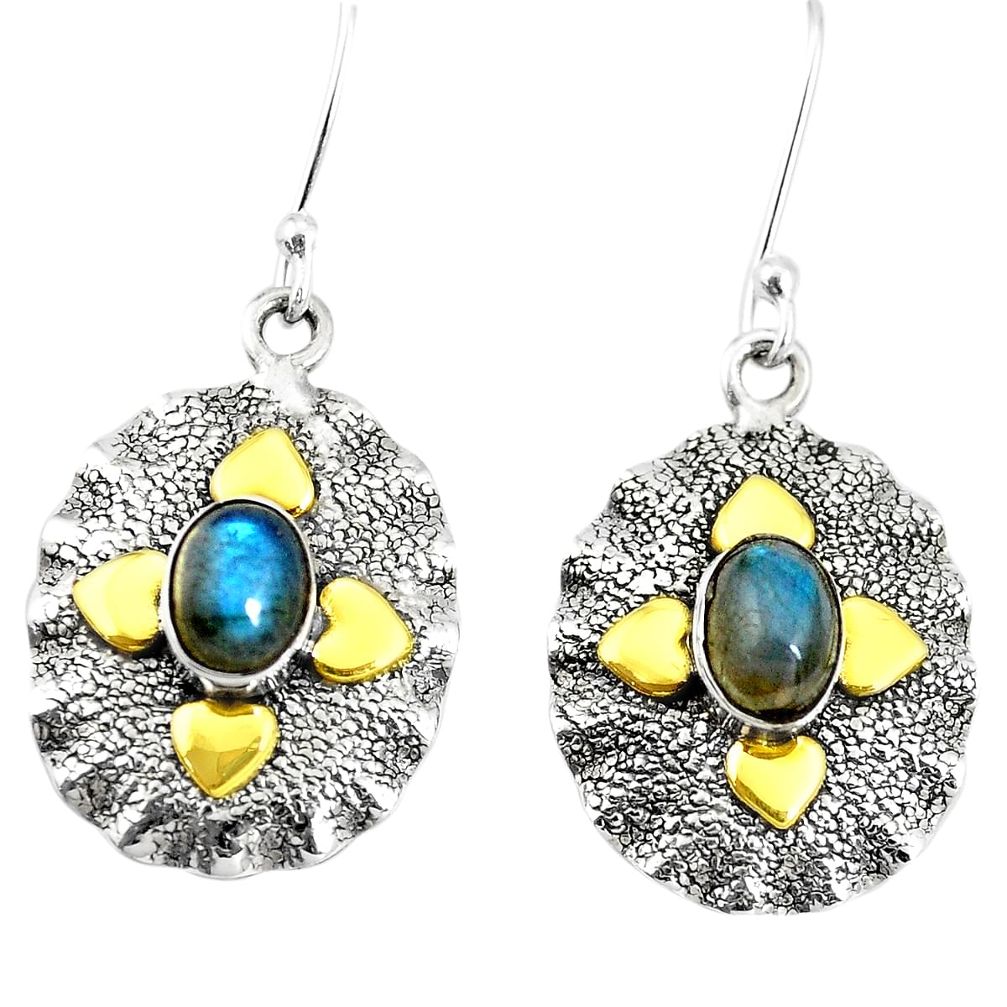 925 silver 3.42cts victorian natural blue labradorite two tone earrings p11599