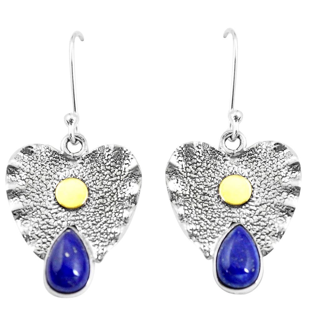5.83cts victorian natural blue lapis lazuli 925 silver two tone earrings p11603