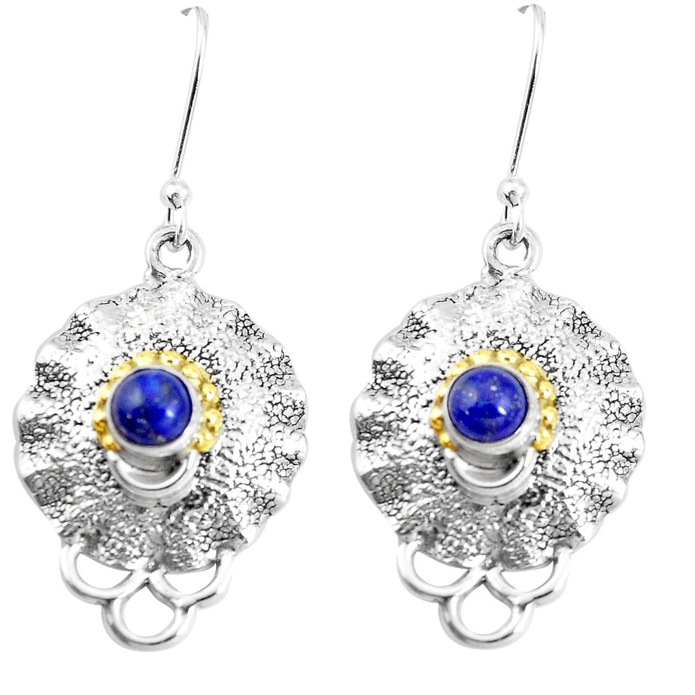 2.27cts victorian natural blue lapis lazuli 925 silver two tone earrings p11626