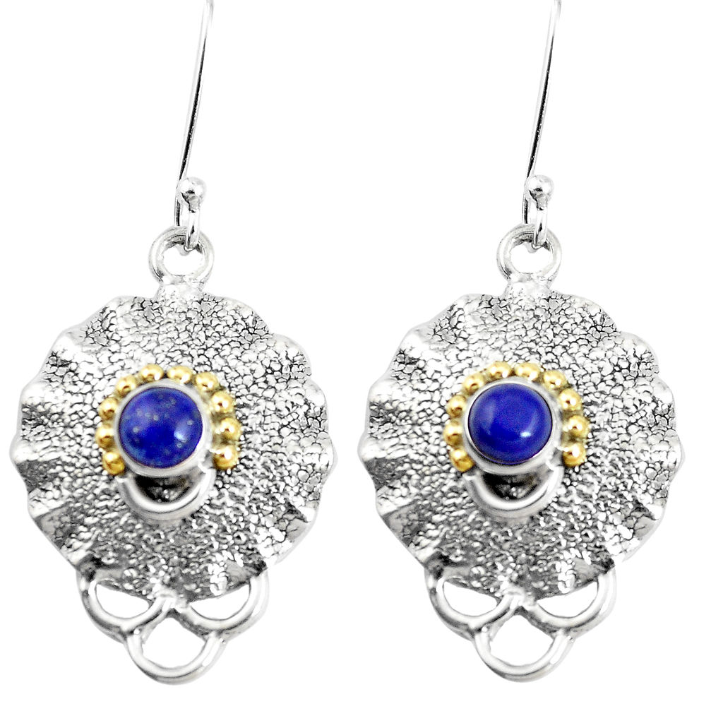 2.34cts victorian natural blue lapis lazuli 925 silver two tone earrings p11627