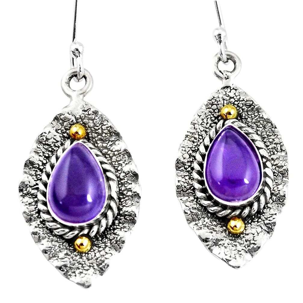 6.09cts victorian natural purple amethyst 925 silver two tone earrings p11643