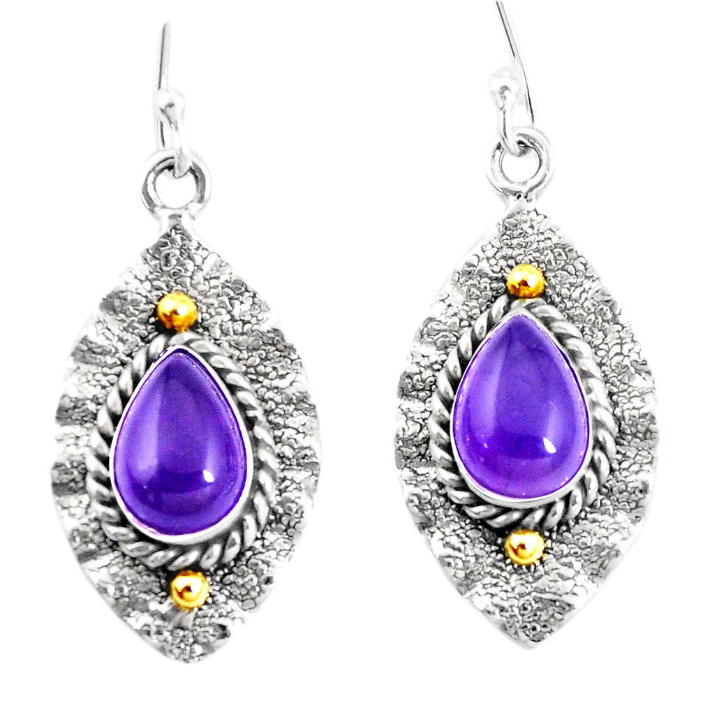 925 silver 6.09cts victorian natural purple amethyst two tone earrings p11644