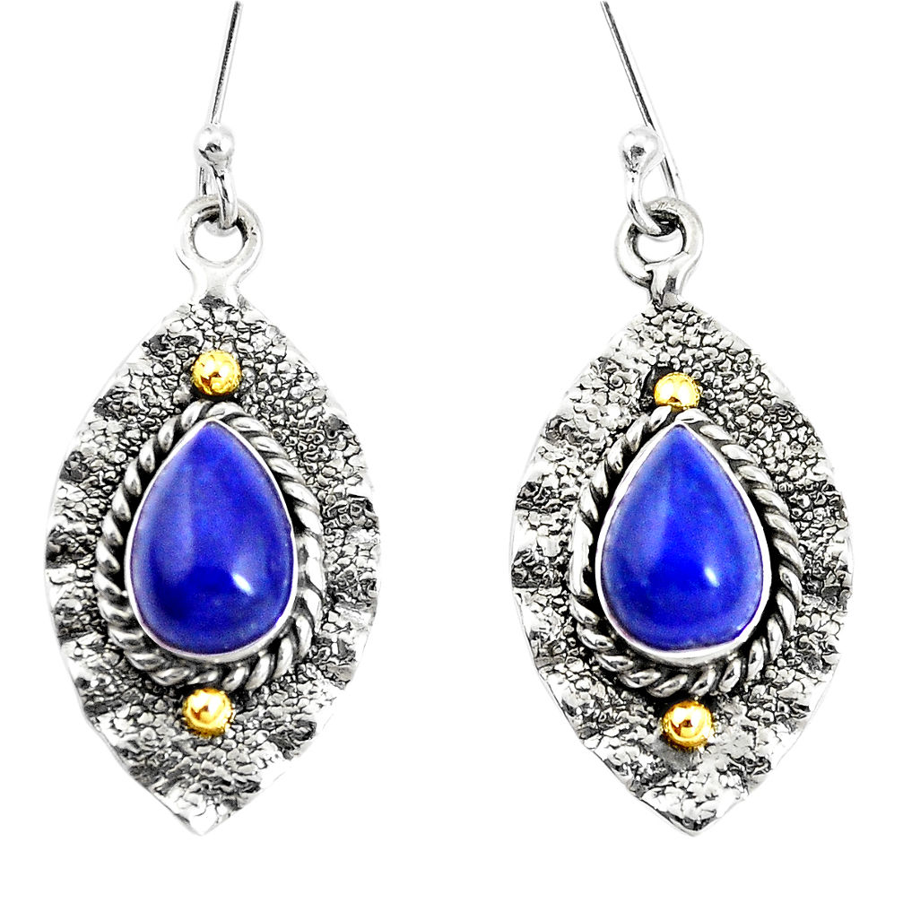 5.30cts victorian natural blue lapis lazuli 925 silver two tone earrings p11645