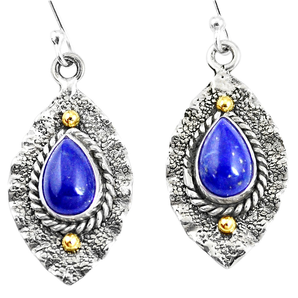 5.30cts victorian natural blue lapis lazuli 925 silver two tone earrings p11646