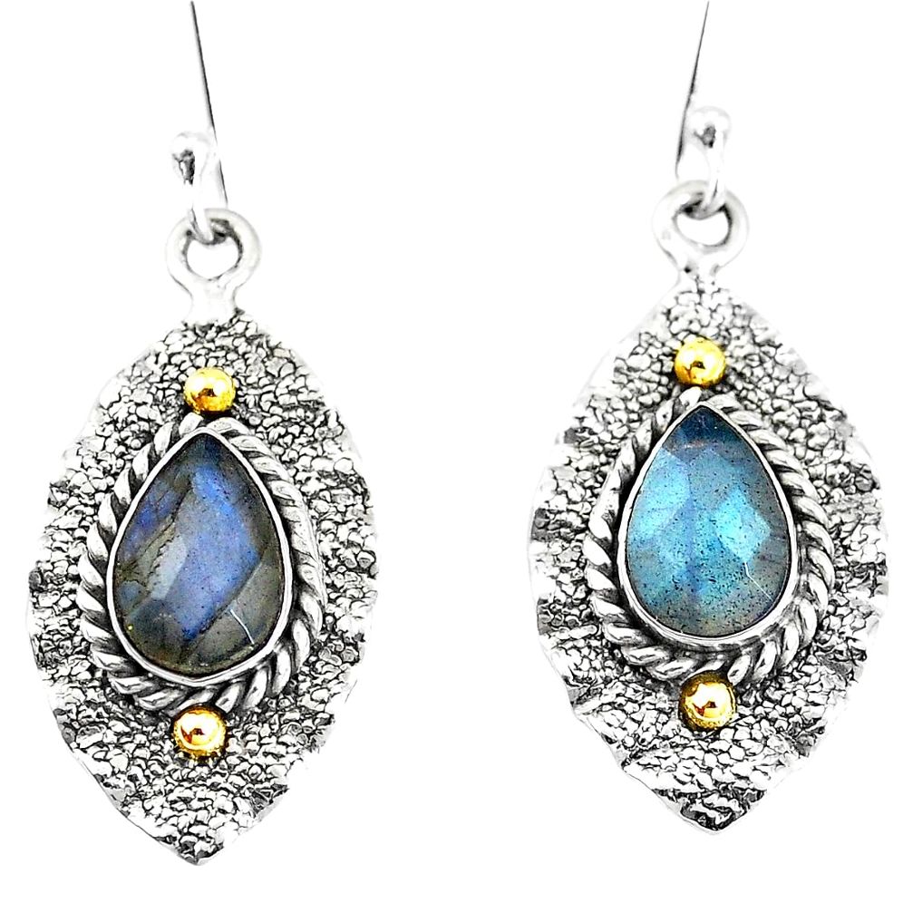 925 silver 5.09cts victorian natural blue labradorite two tone earrings p11652