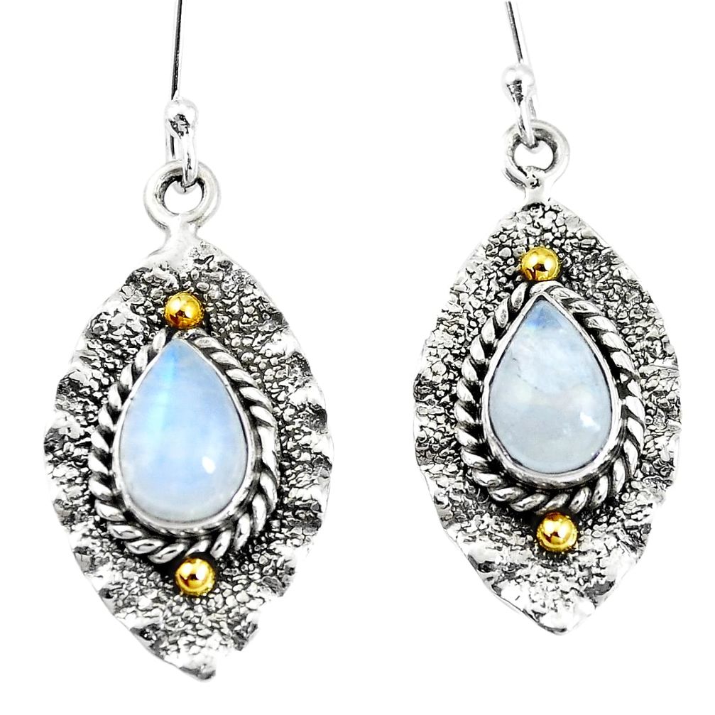 5.30cts victorian natural rainbow moonstone 925 silver two tone earrings p11653