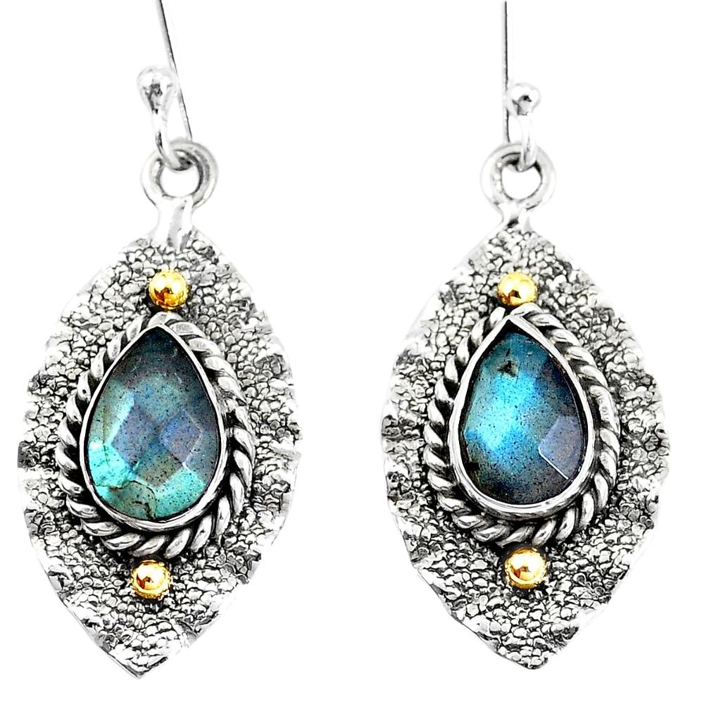 4.92cts victorian natural blue labradorite 925 silver two tone earrings p11659