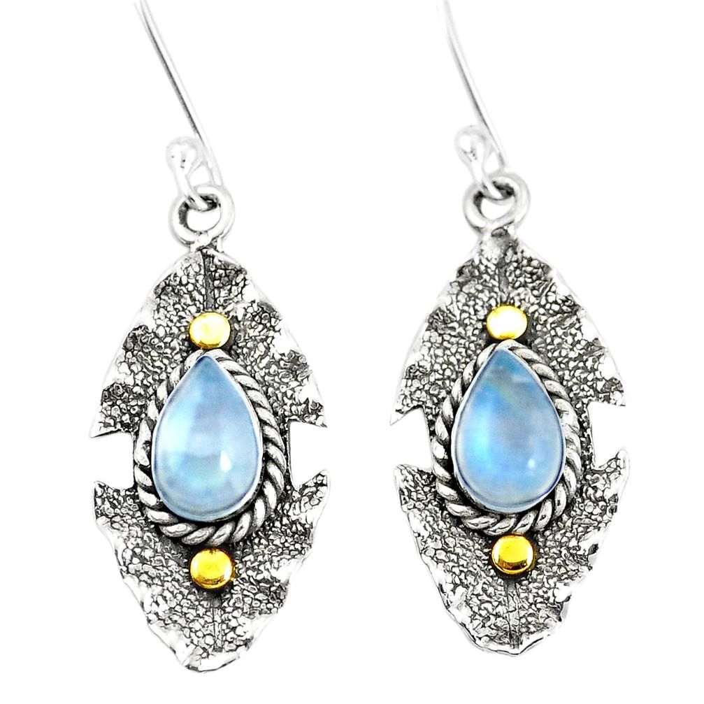 925 silver victorian natural rainbow moonstone two tone dangle earrings p11669