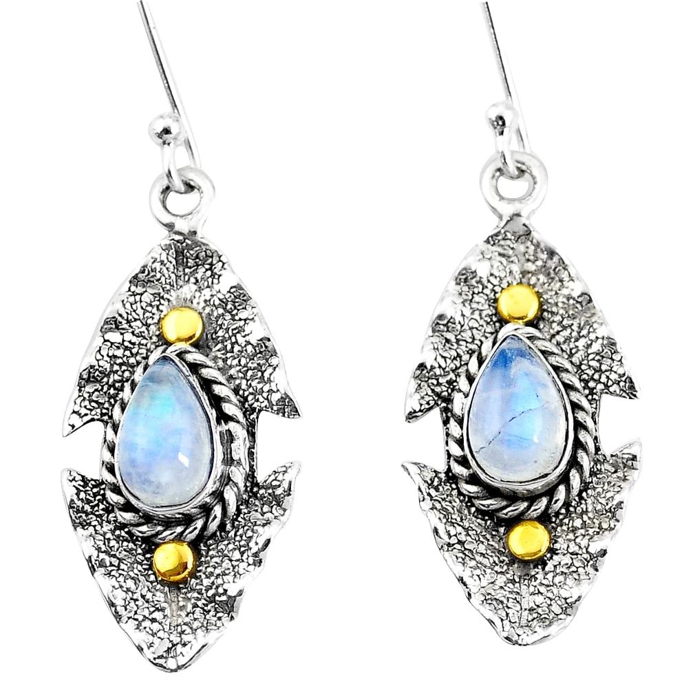 925 silver 4.12cts victorian natural rainbow moonstone two tone earrings p11674