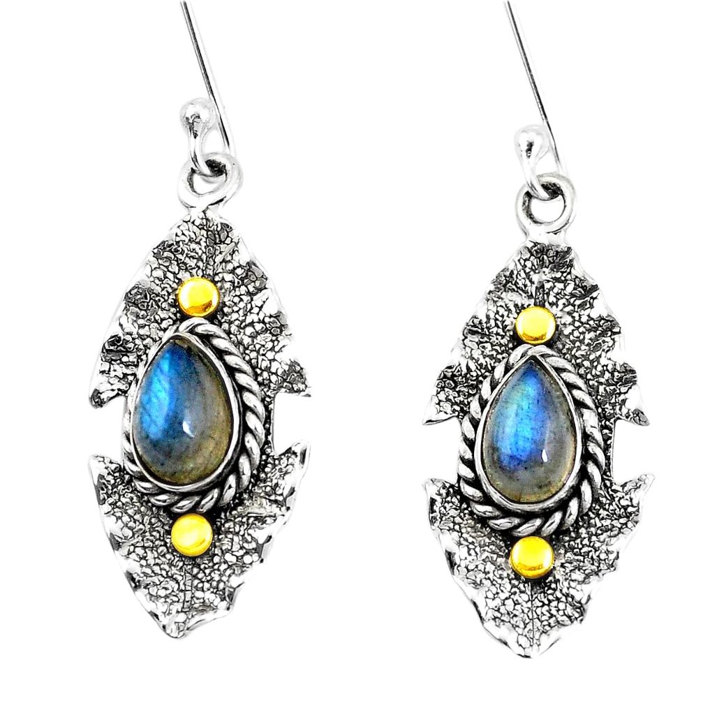 4.31cts victorian natural blue labradorite 925 silver two tone earrings p11676