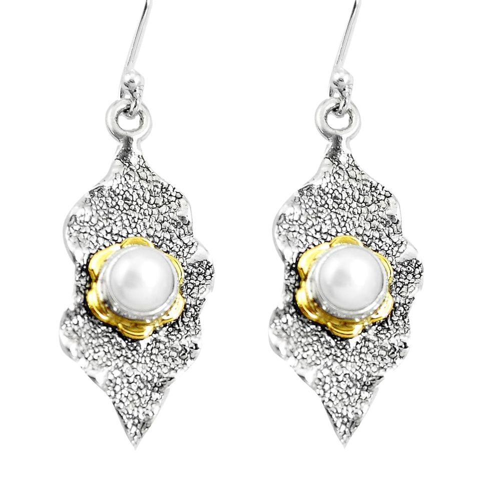 1.96cts victorian natural white pearl 925 silver two tone dangle earrings p11694