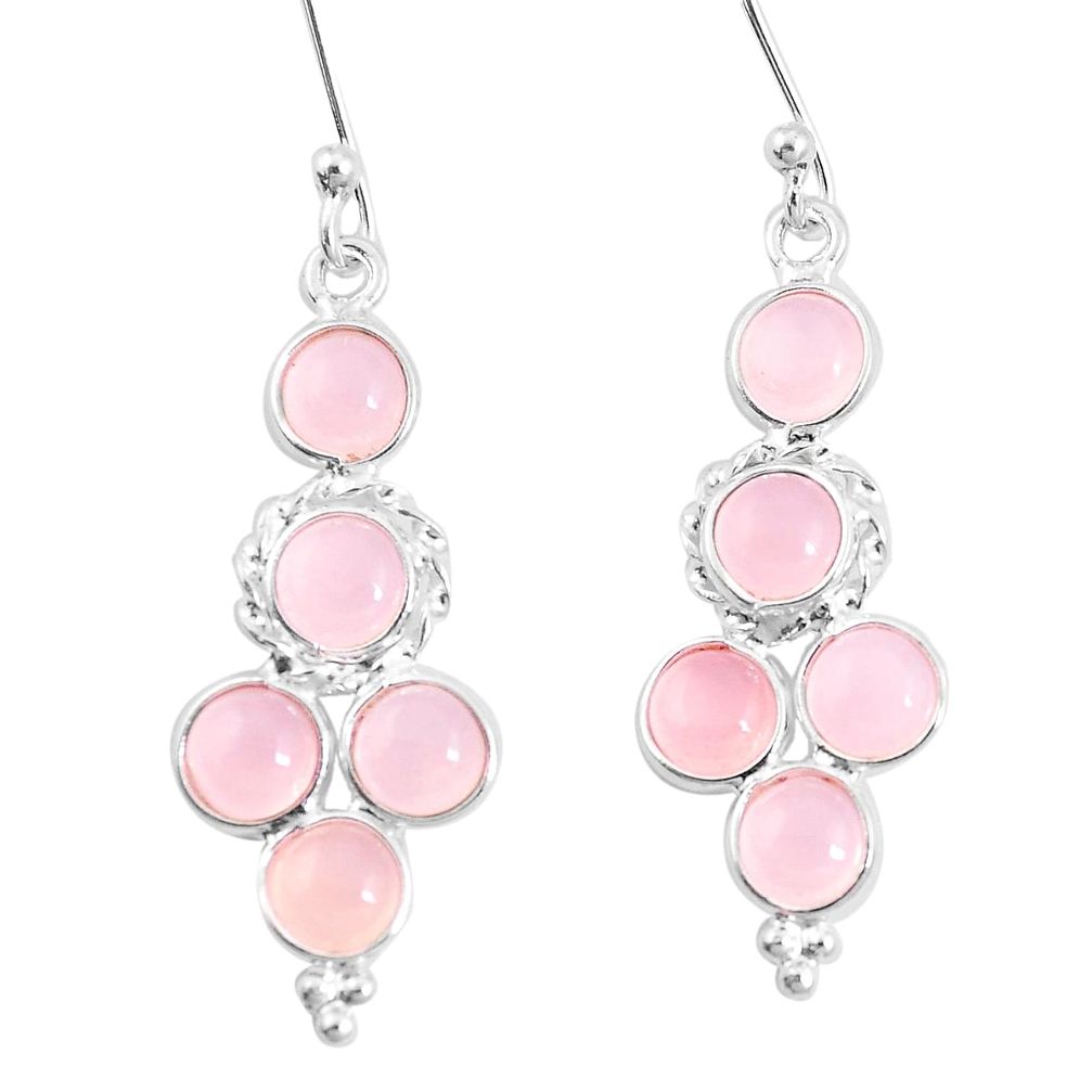 10.06cts natural pink rose quartz 925 sterling silver earrings jwelry p11713