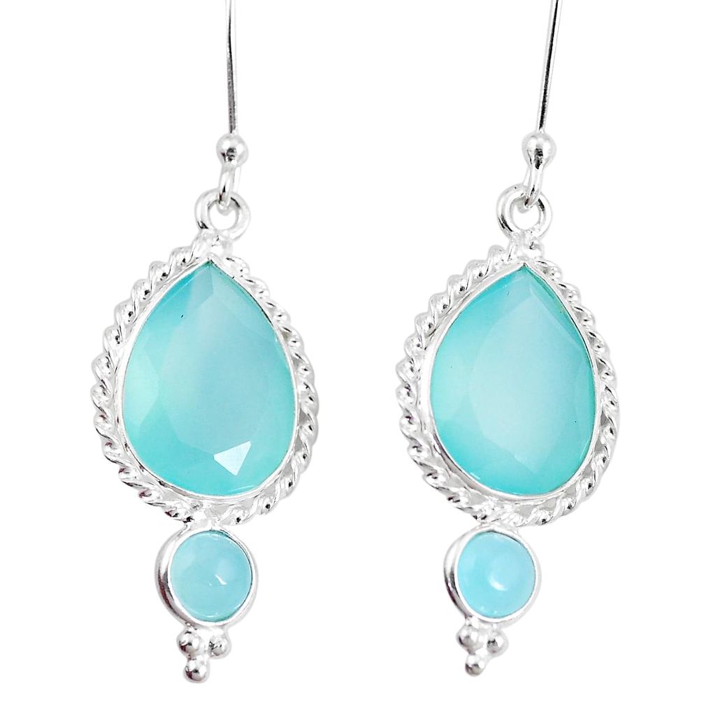 11.73cts natural blue chalcedony 925 sterling silver dangle earrings p11882
