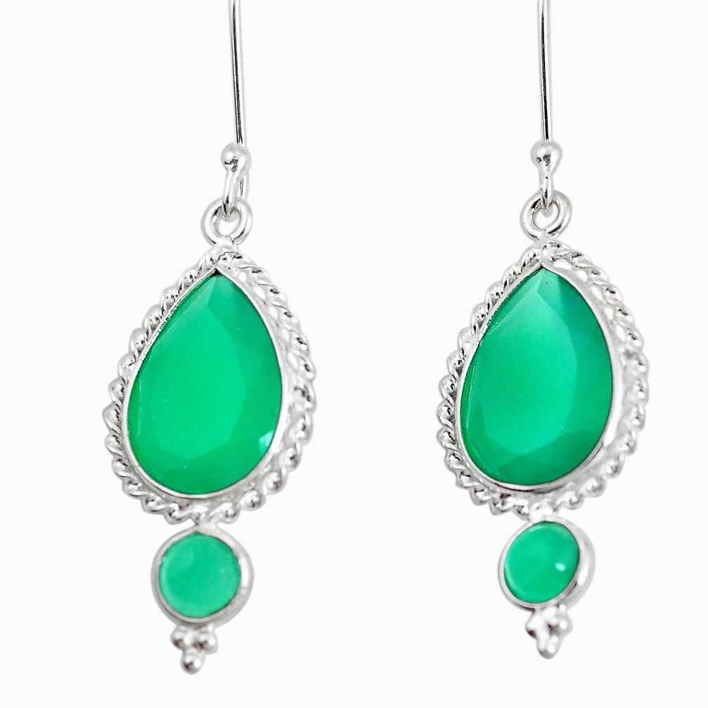 925 sterling silver 11.20cts natural green chalcedony dangle earrings p11890