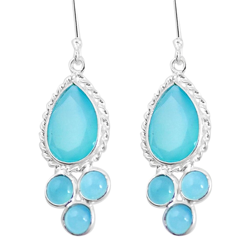 925 sterling silver 15.34cts natural aqua chalcedony dangle earrings p11904