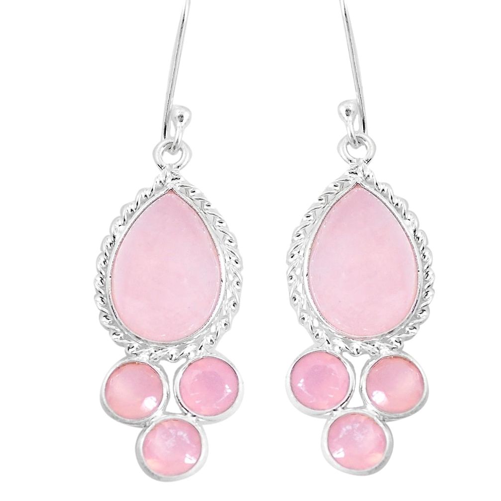 16.88cts natural pink rose quartz 925 sterling silver dangle earrings p11905