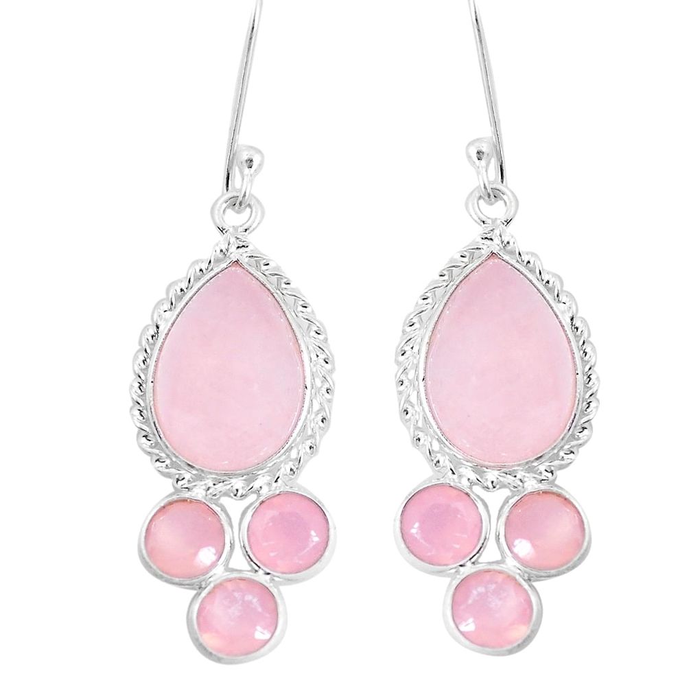 15.82cts natural pink rose quartz 925 sterling silver dangle earrings p11906