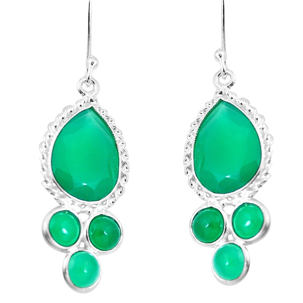 925 sterling silver 14.70cts natural green chalcedony dangle earrings p11908