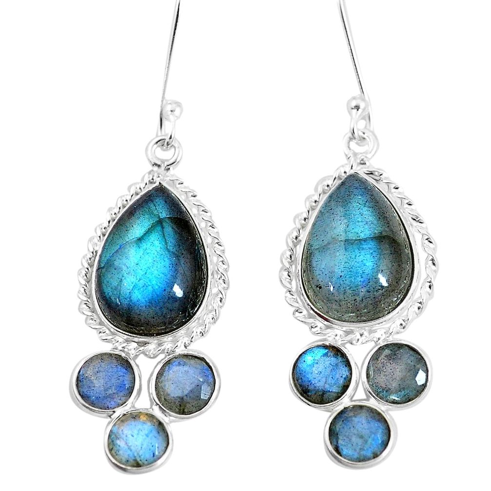 17.61cts natural blue labradorite 925 sterling silver dangle earrings p11913