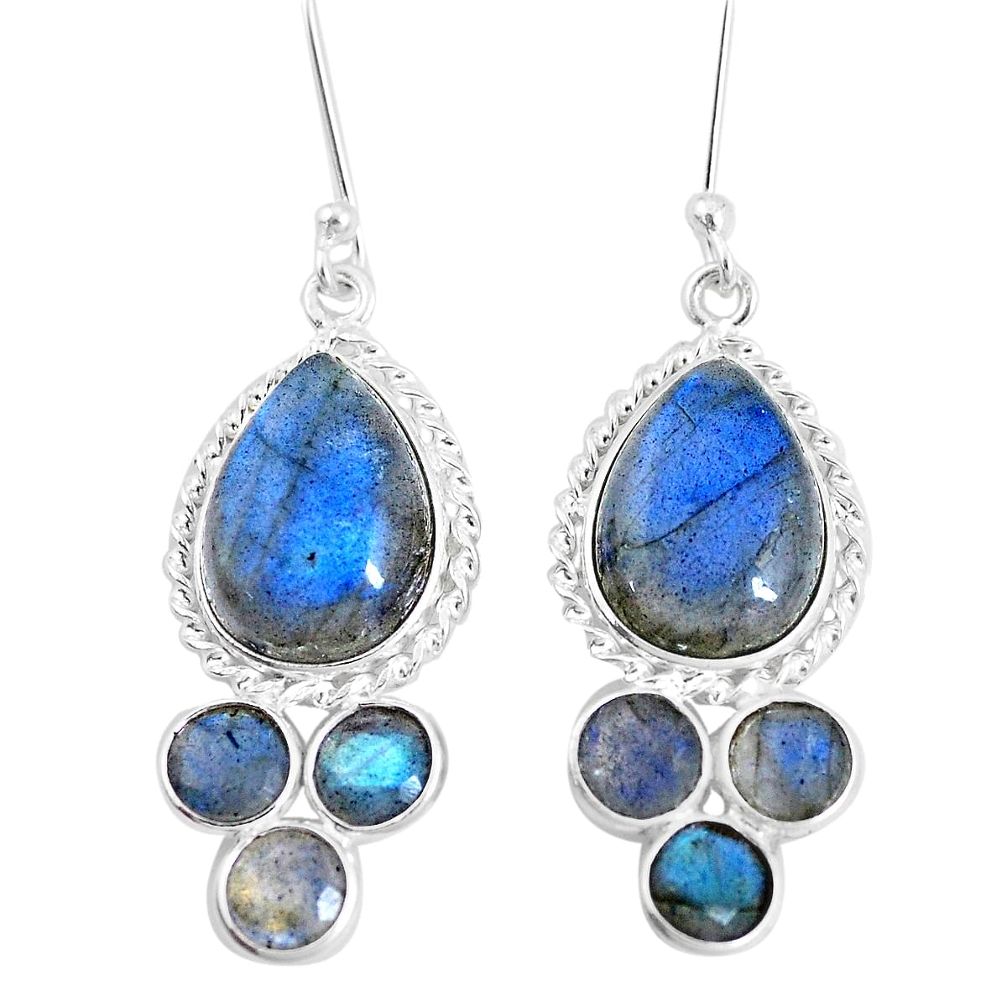16.88cts natural blue labradorite 925 sterling silver dangle earrings p11914