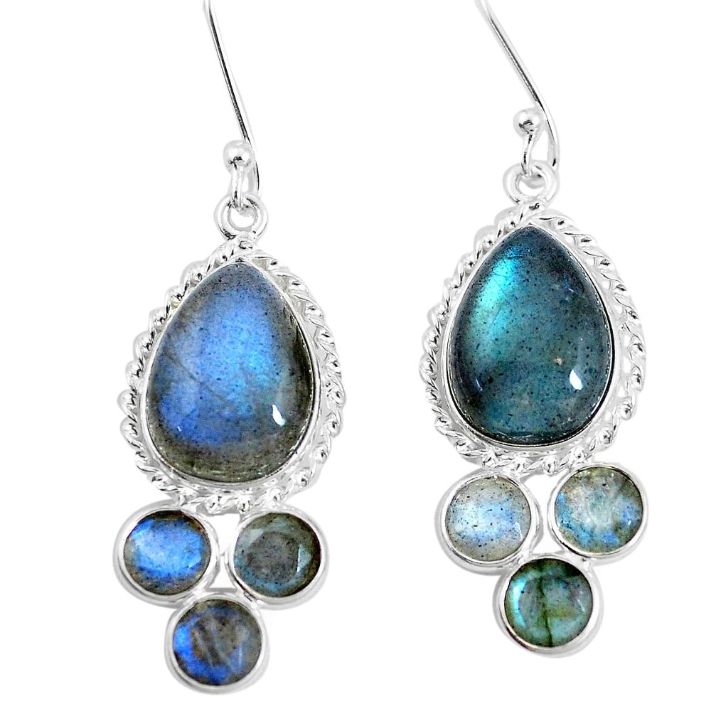 17.56cts natural blue labradorite 925 sterling silver dangle earrings p11918