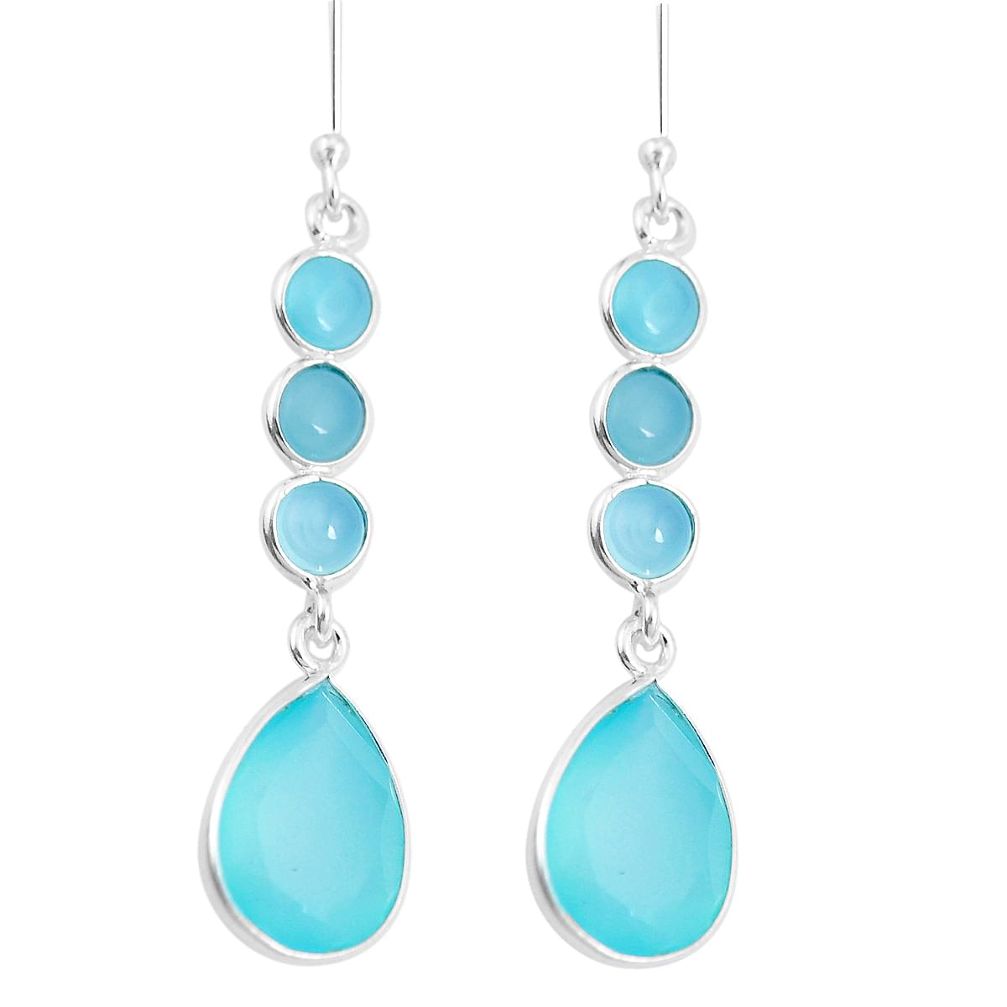 13.13cts natural aqua chalcedony 925 sterling silver dangle earrings p11921