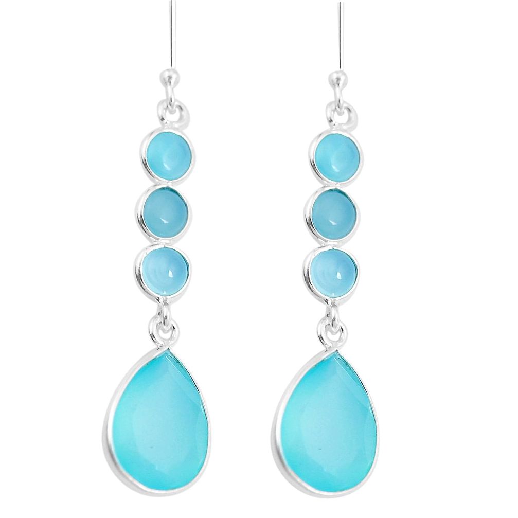 12.54cts natural aqua chalcedony 925 sterling silver dangle earrings p11923