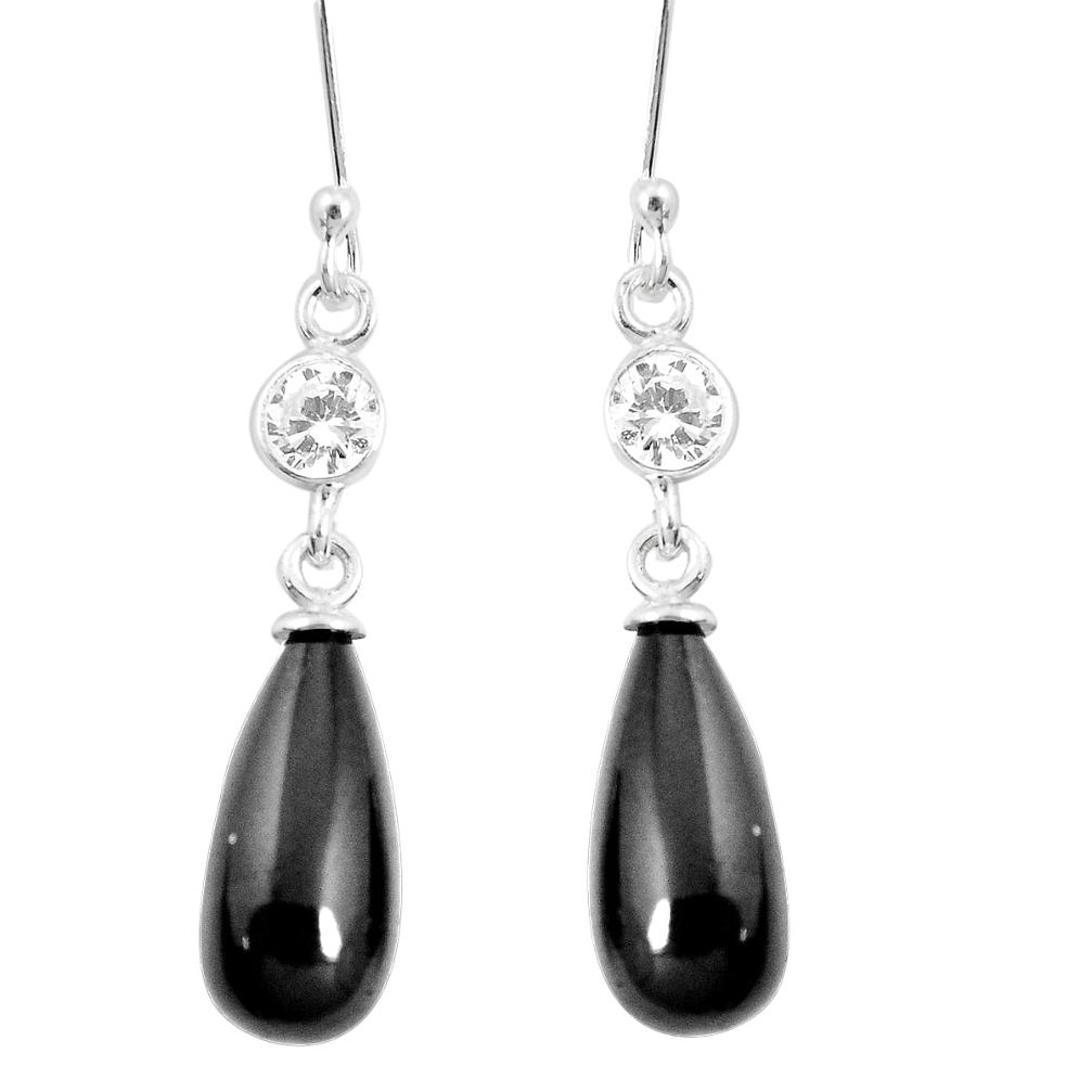 14.85cts natural black onyx white topaz 925 sterling silver earrings p11947