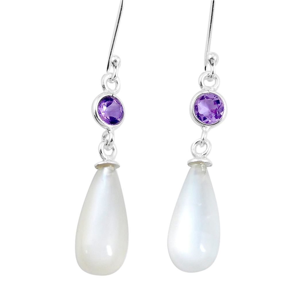 14.82cts natural white moonstone amethyst 925 silver dangle earrings p11954