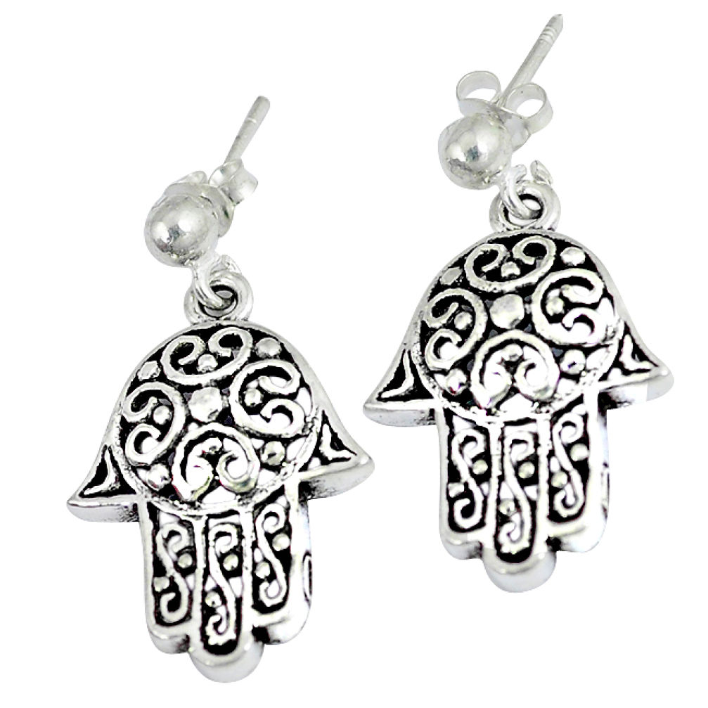 6.45gms indonesian bali style solid 925 silver hand of god hamsa earrings p1199