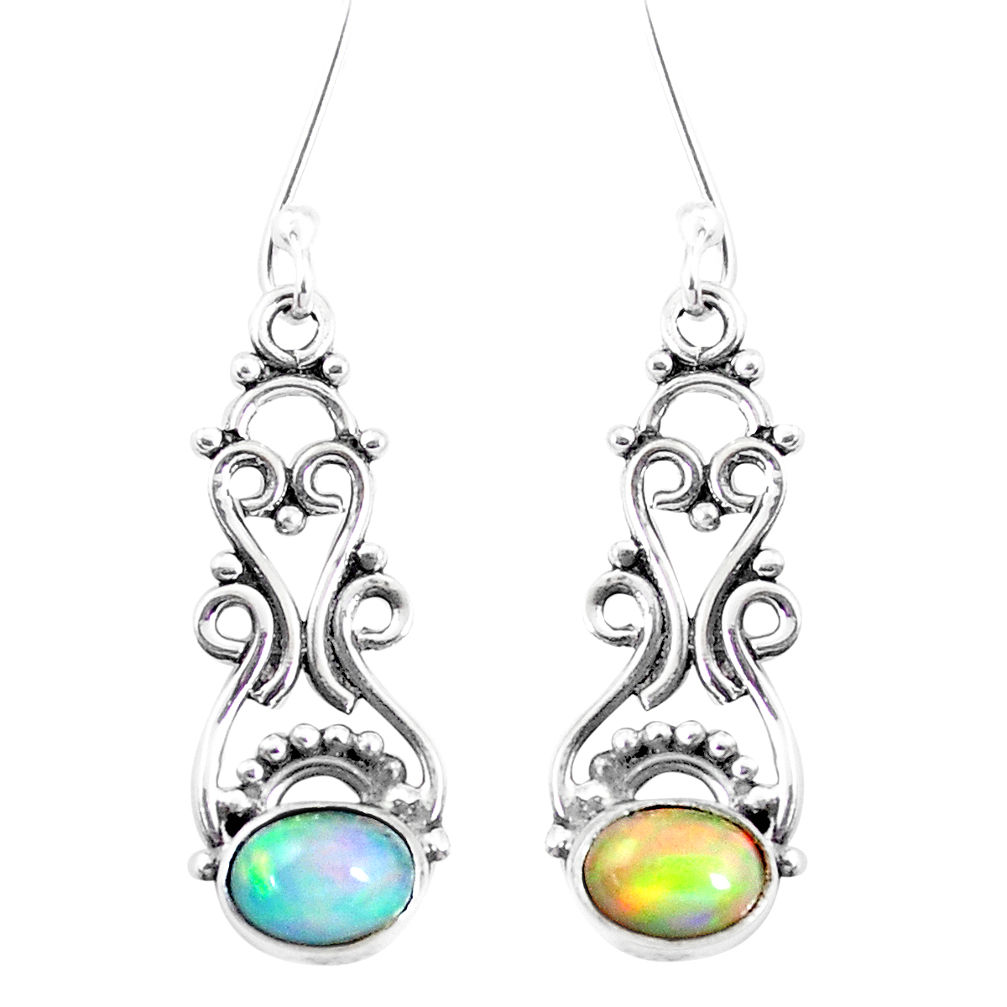 4.22cts natural multi color ethiopian opal 925 silver dangle earrings p12567