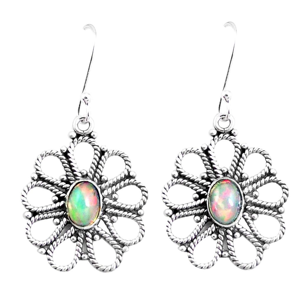 3.22cts natural multi color ethiopian opal 925 silver dangle earrings p12568