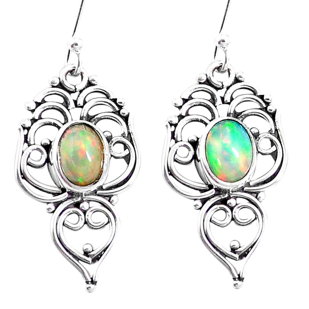 4.02cts natural multi color ethiopian opal 925 silver dangle earrings p12569