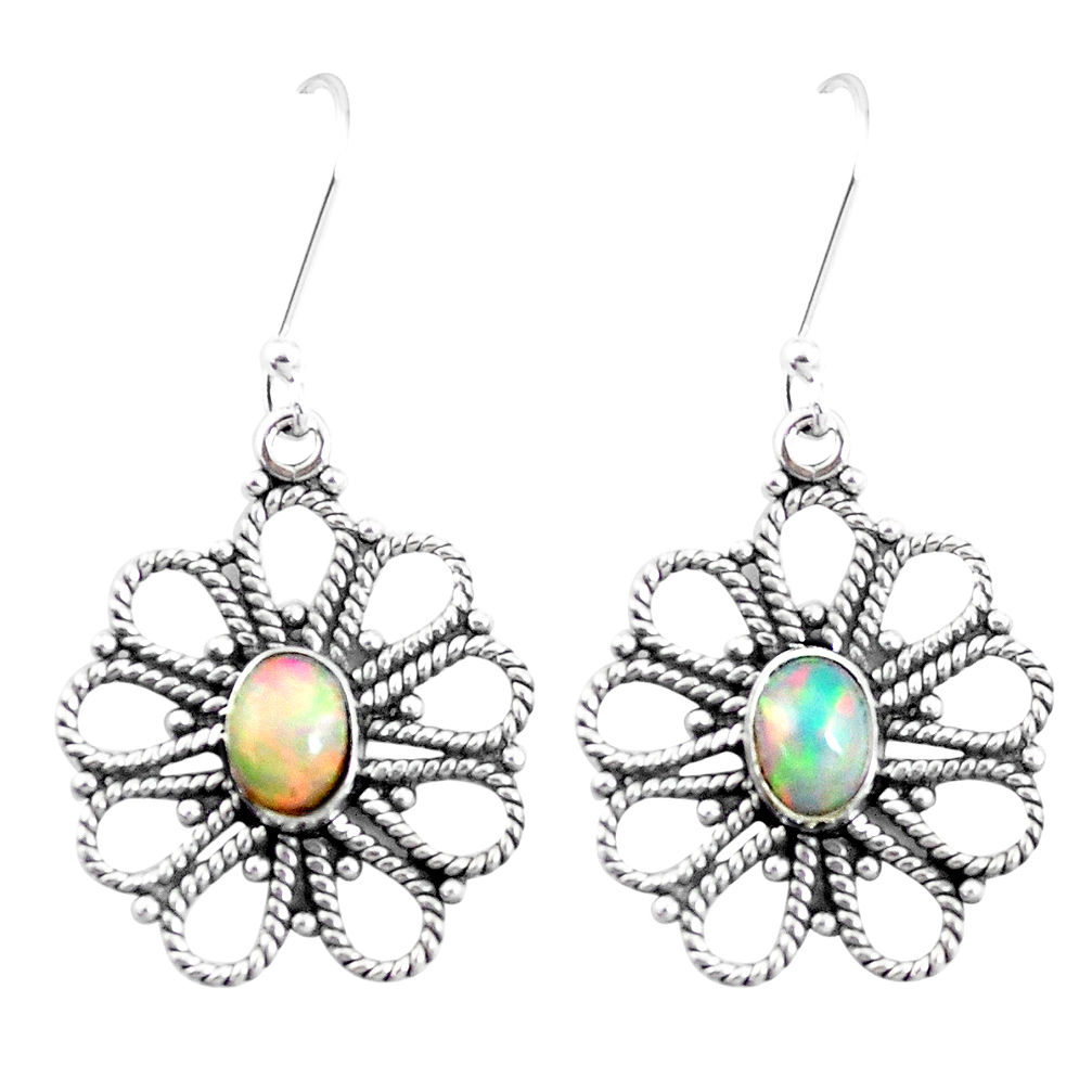 925 silver 3.91cts natural multi color ethiopian opal dangle earrings p12577