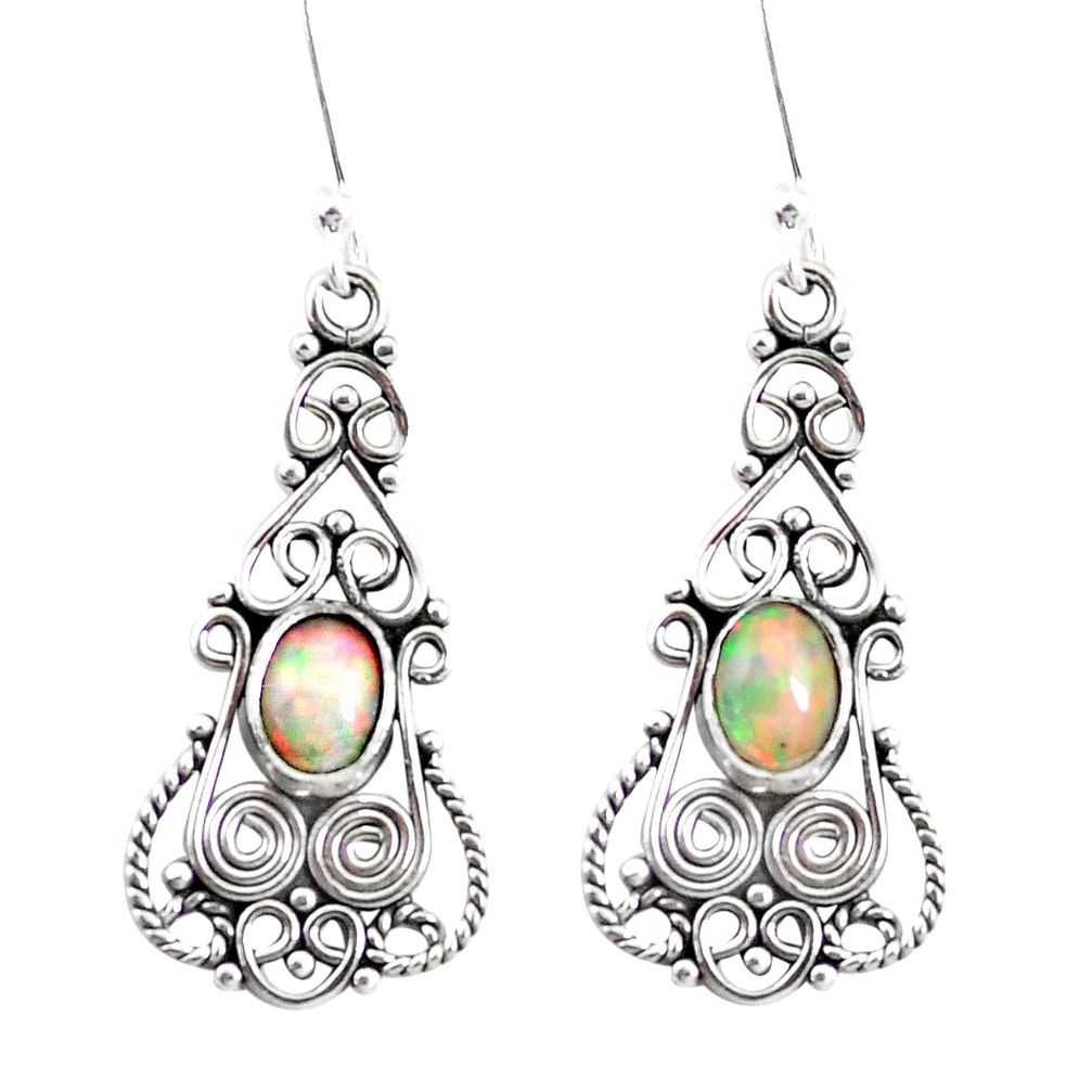 925 silver 4.02cts natural multi color ethiopian opal dangle earrings p12580