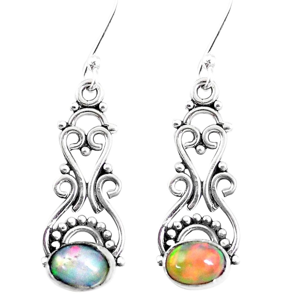 4.30cts natural multi color ethiopian opal 925 silver earrings jewelry p12583