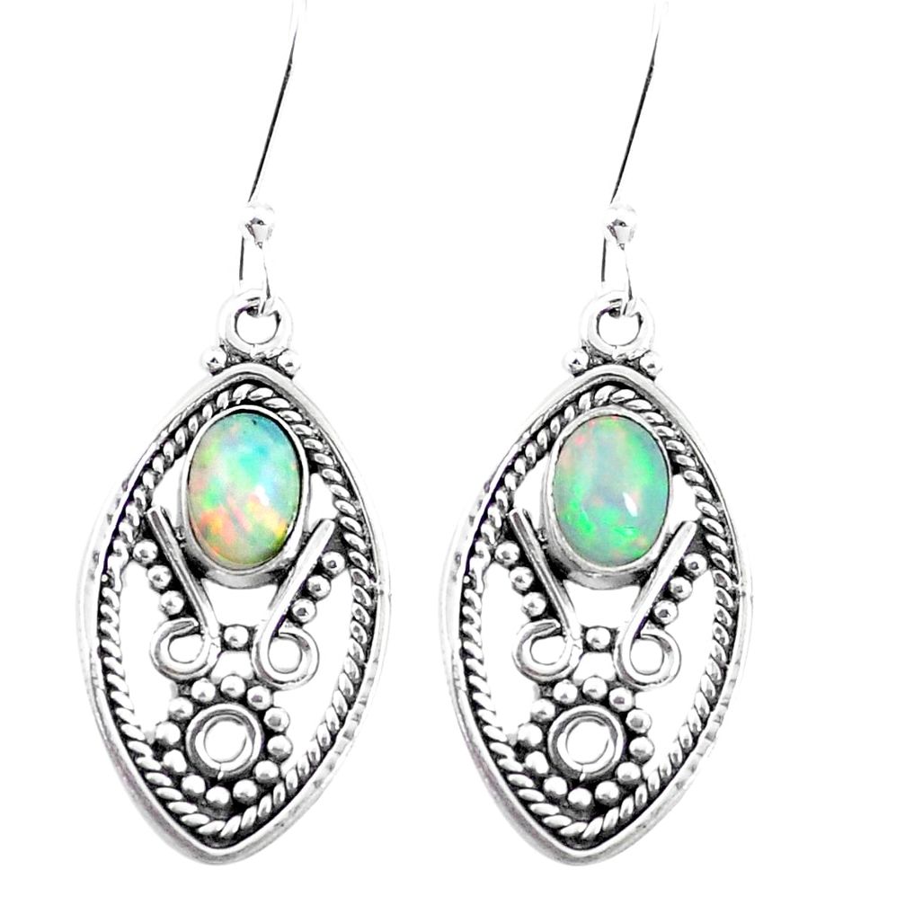 4.19cts natural multi color ethiopian opal 925 silver dangle earrings p12591