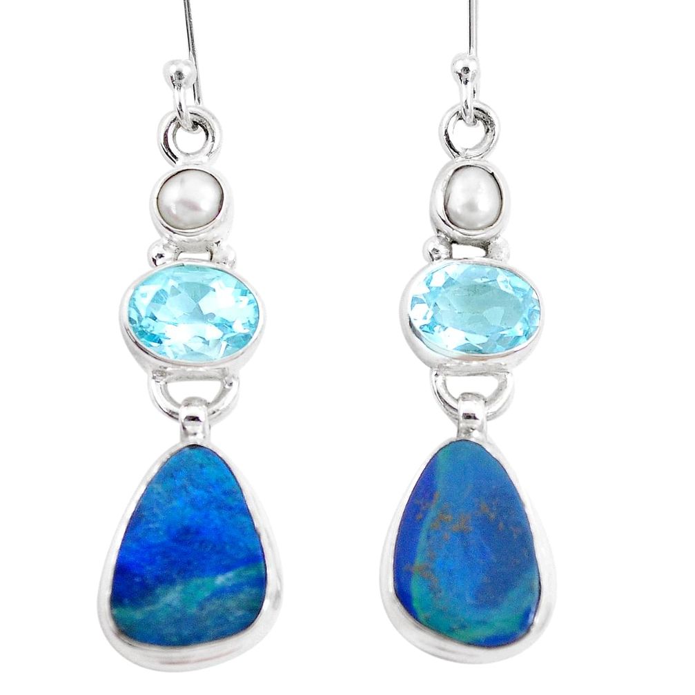 12.37cts natural blue doublet opal australian topaz 925 silver earrings p12707