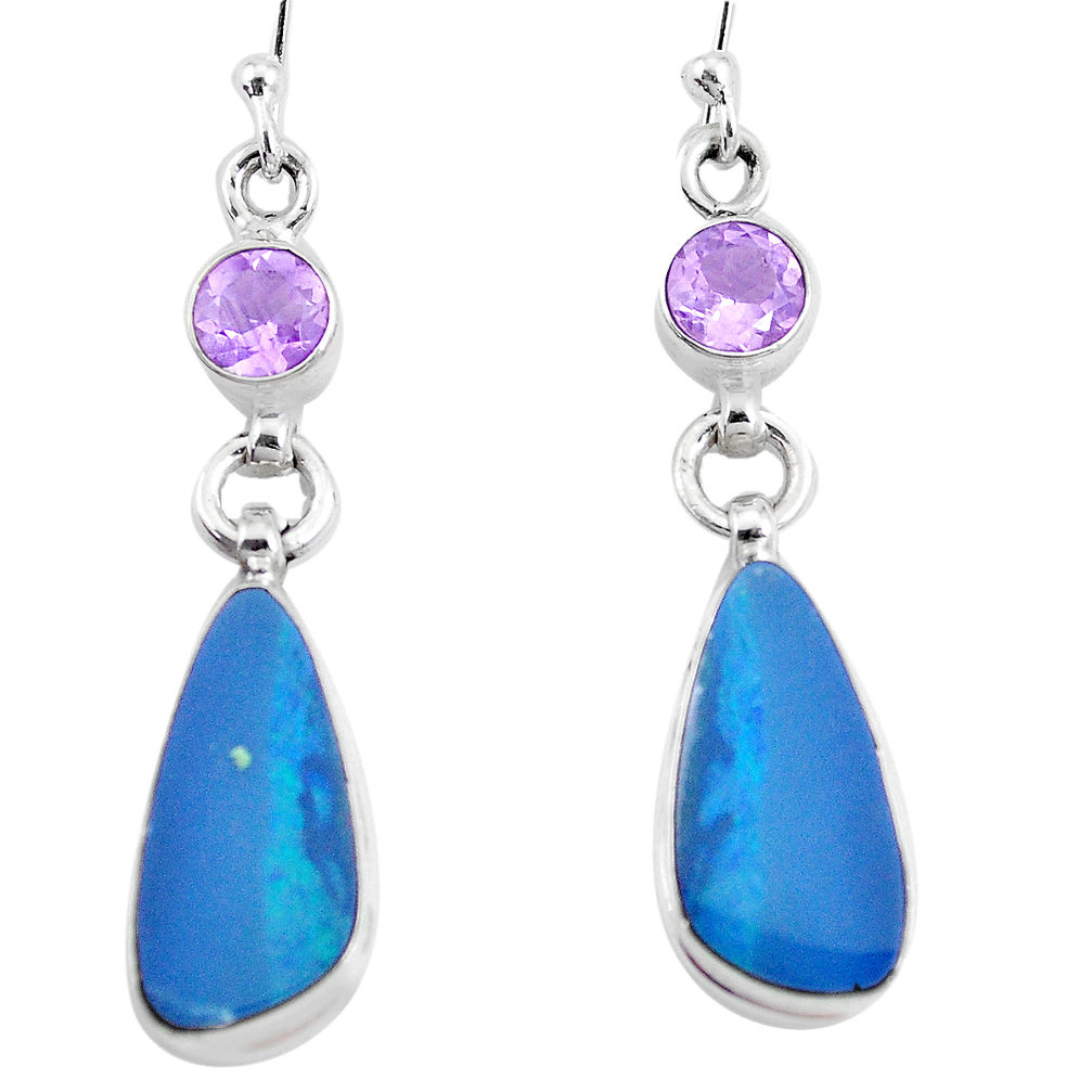 10.23cts natural blue doublet opal australian amethyst silver earrings p12721
