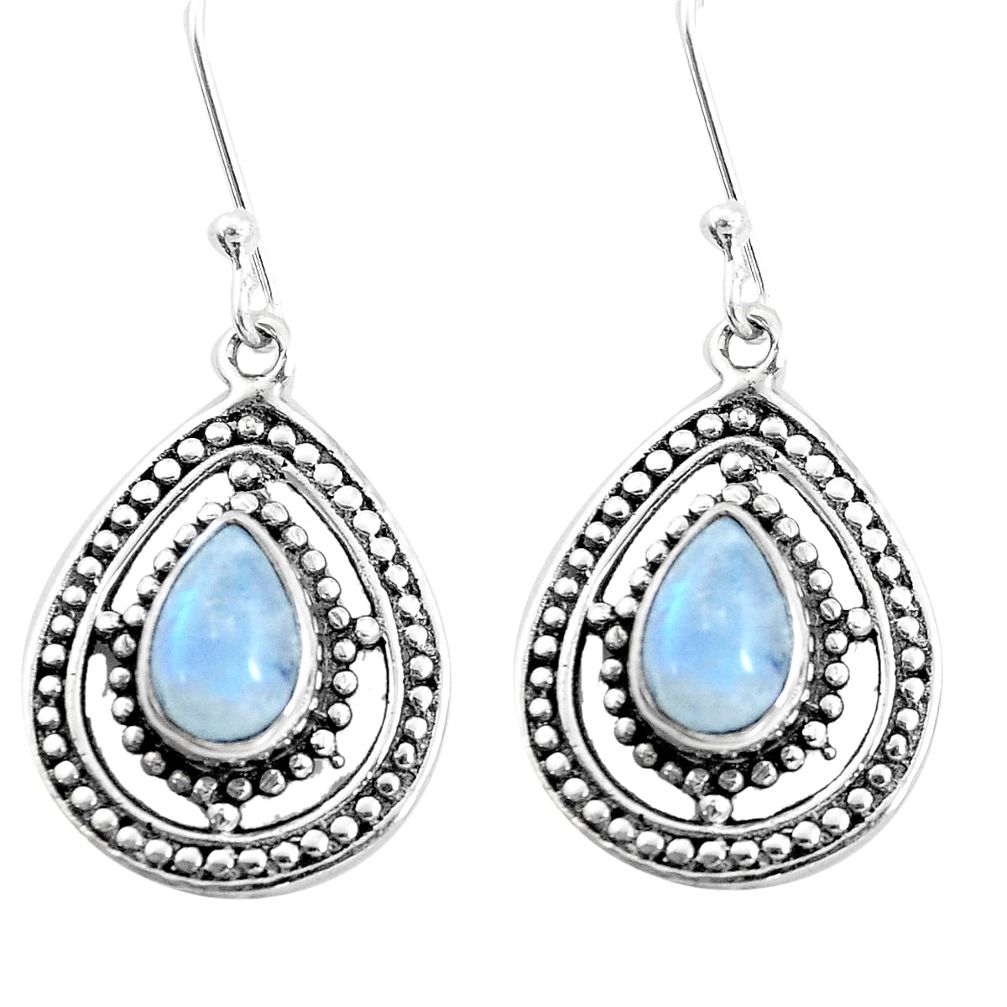 4.22cts natural rainbow moonstone 925 sterling silver dangle earrings p13211