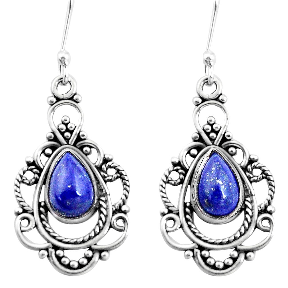 925 sterling silver 4.37cts natural blue lapis lazuli dangle earrings p13285
