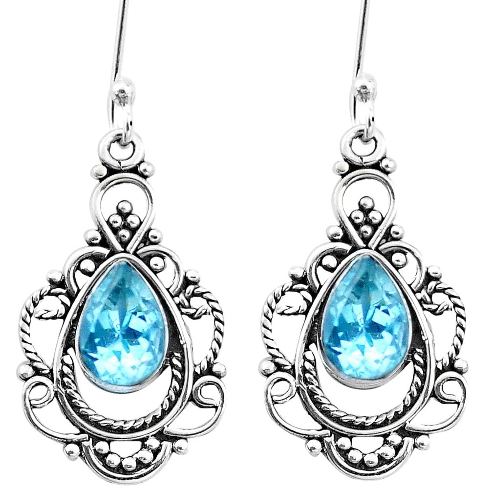 4.53cts natural blue topaz 925 sterling silver dangle earrings jewelry p13299
