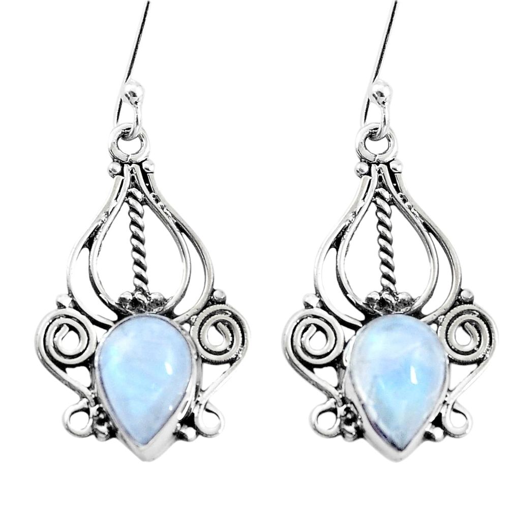 925 sterling silver 6.32cts natural rainbow moonstone dangle earrings p13355