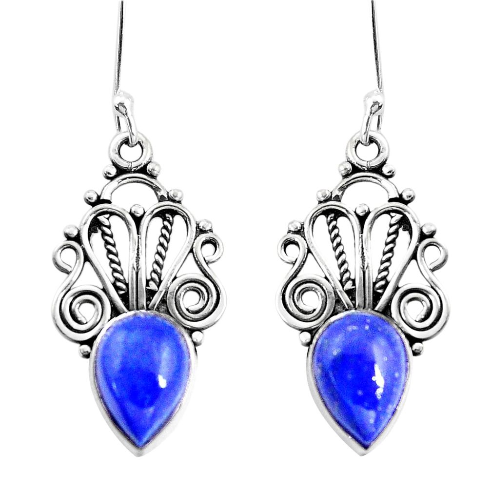 7.24cts natural blue lapis lazuli 925 sterling silver dangle earrings p13406