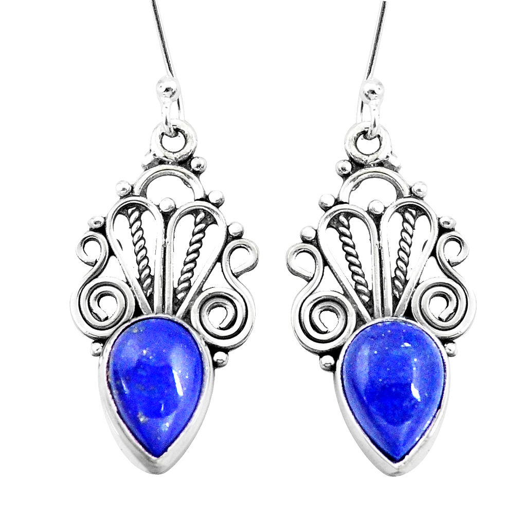 7.04cts natural blue lapis lazuli 925 sterling silver dangle earrings p13408