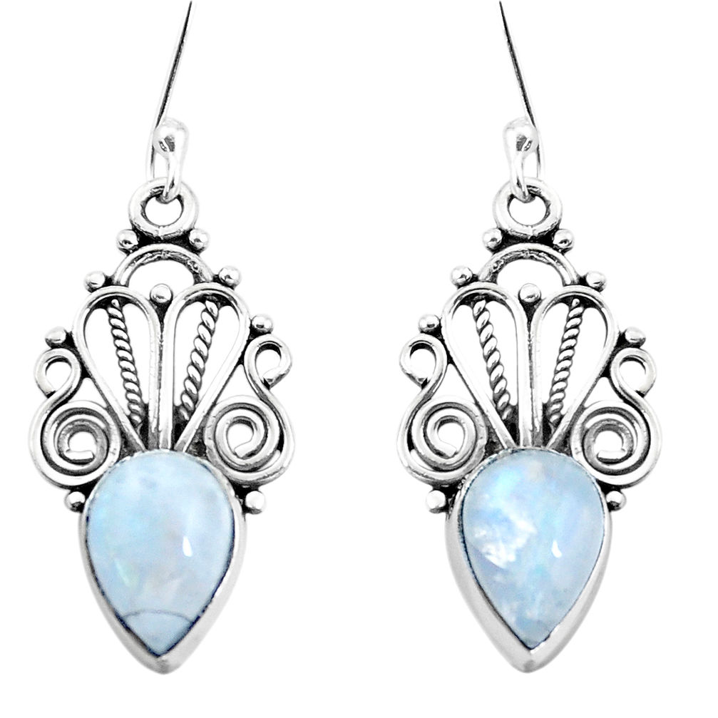 6.83cts natural rainbow moonstone 925 sterling silver dangle earrings p13411