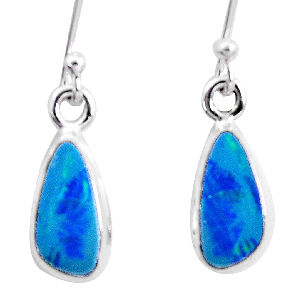 925 silver 6.11cts natural blue doublet opal australian dangle earrings p13507