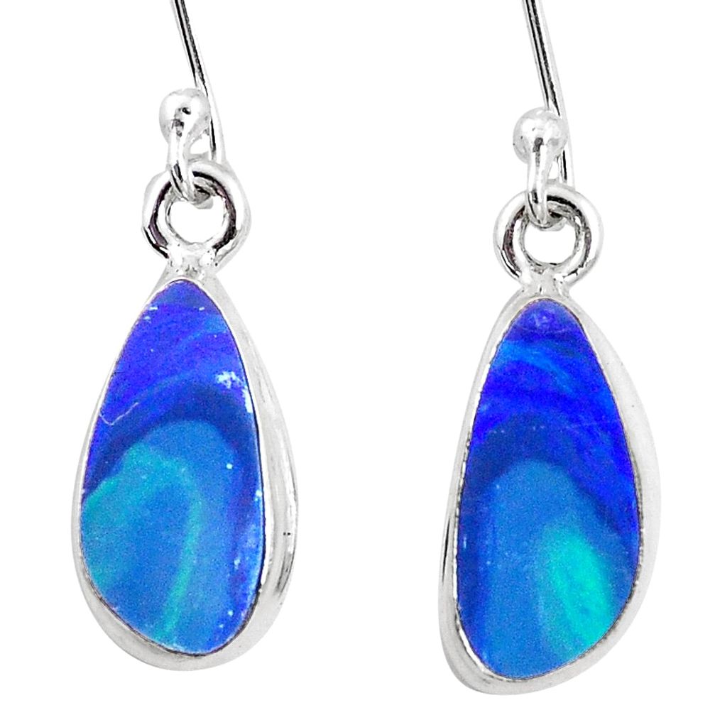 5.90cts natural blue doublet opal australian 925 silver dangle earrings p13512