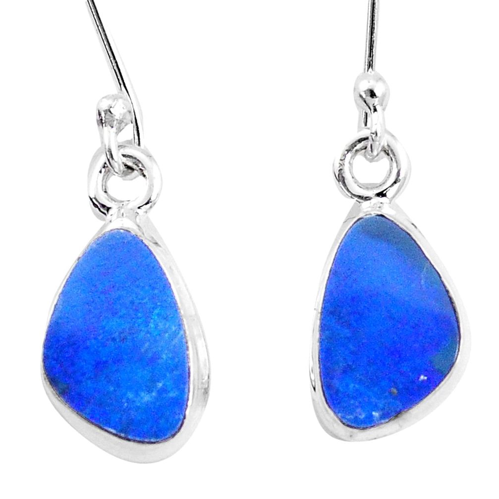 5.57cts natural blue doublet opal australian 925 silver dangle earrings p13518